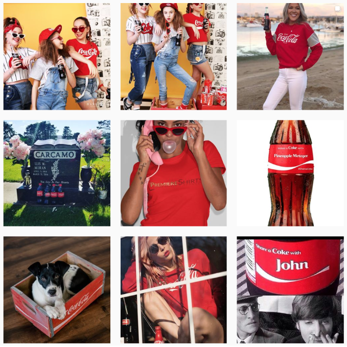 A compilation grid of posts from COCA-COLA.