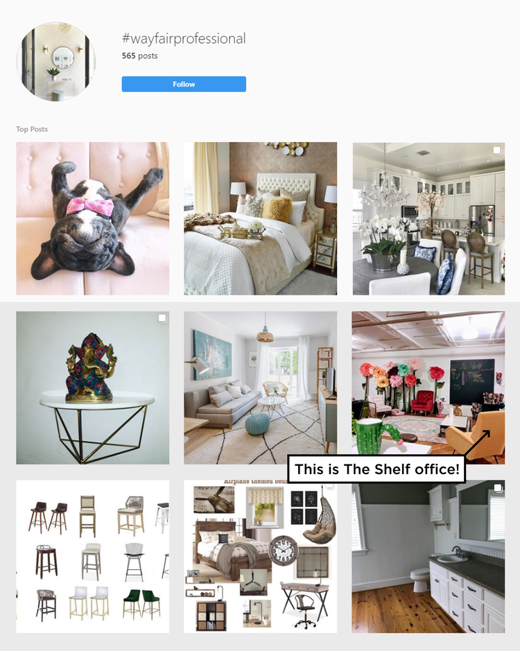 Screenshot of posts from #wayfairprofessional from Instagram.