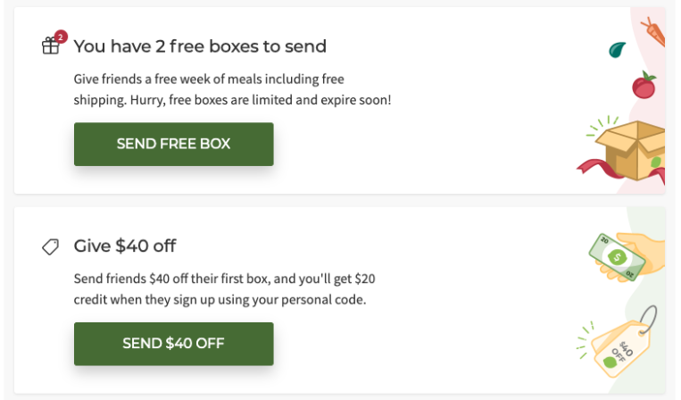 Screenshot of HelloFresh Referral Screen.