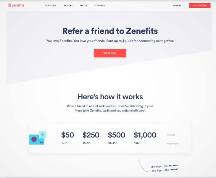 Screenshot of Zenefits Referral Screen.