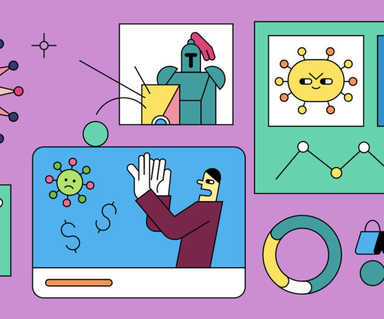 colorful line illustration fo covid-themed