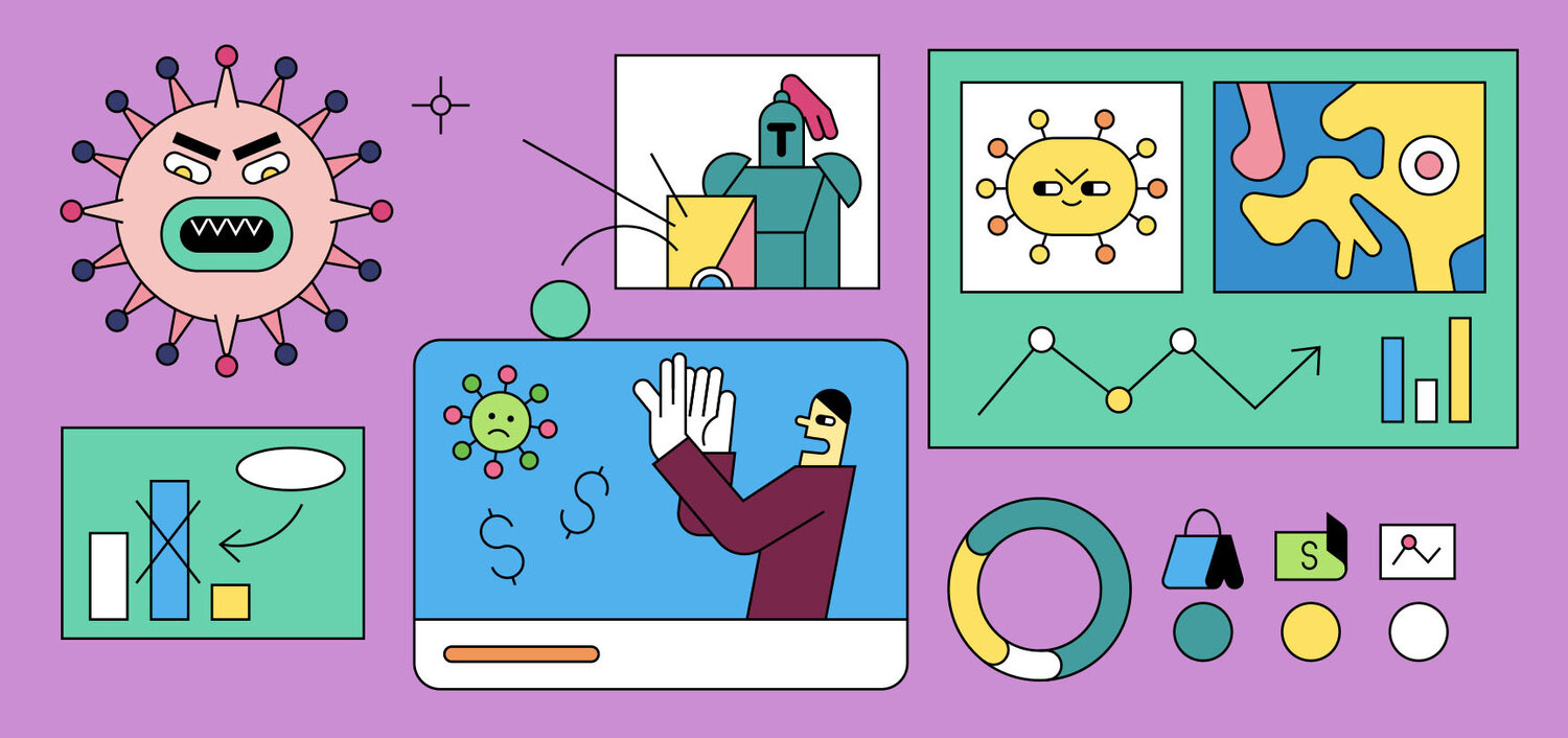 colorful line illustration fo covid-themed