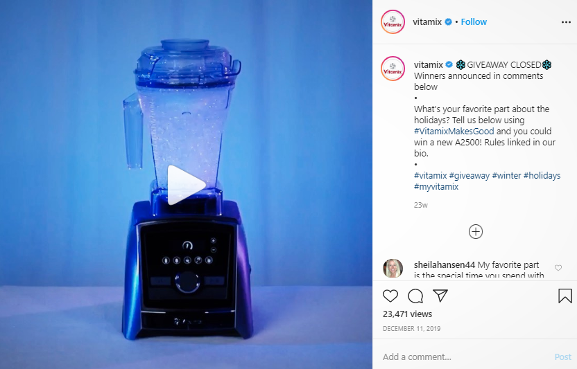 Instagram screenshot of a Vitamix Post