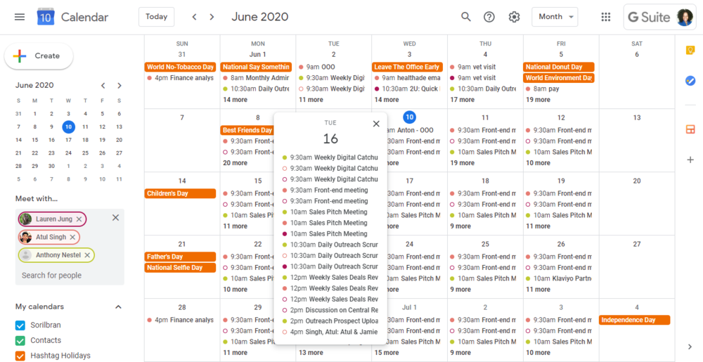 Screenshot of Google Calender