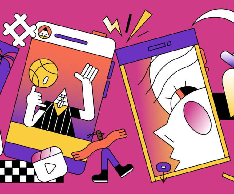 mostly magenta colorful line illustration - tiktok vs reels