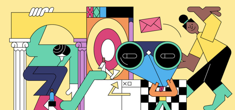 Mostly yellow colorful line illustration - influencer campaigns for clicks, awareness, or content