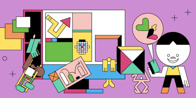 colorful line illustration with charts and graphs