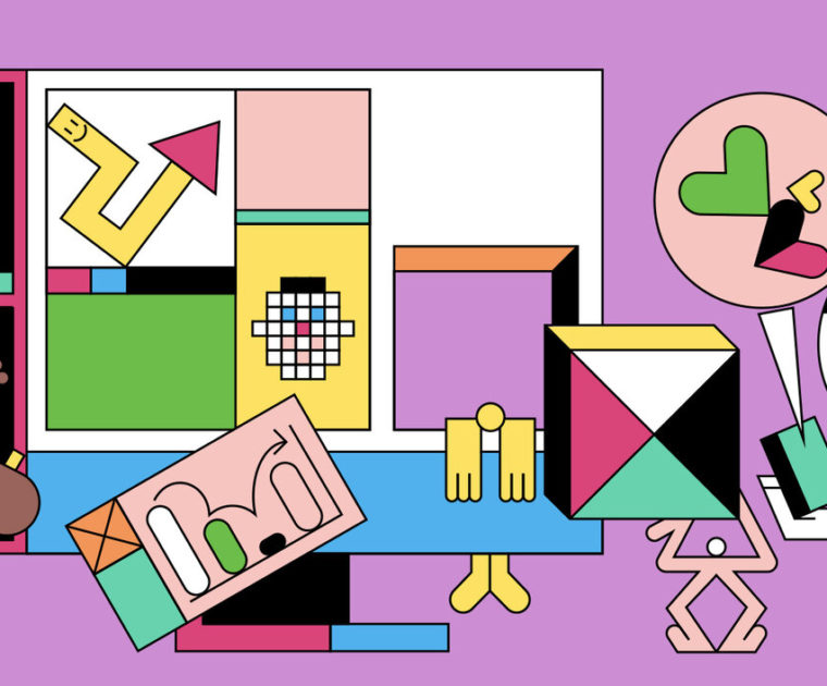 colorful line illustration with charts and graphs