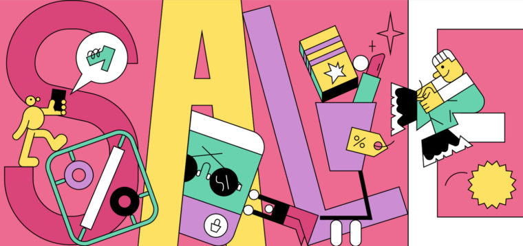 colorful line illustration retail focused - promote your big sale