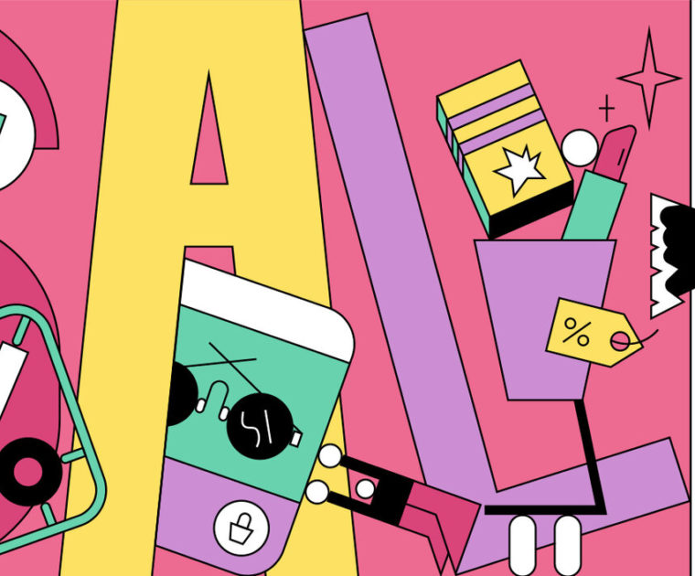 colorful line illustration retail focused - promote your big sale