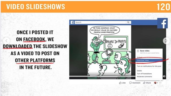 Clip of content hack slide about cross-posting to Facebook