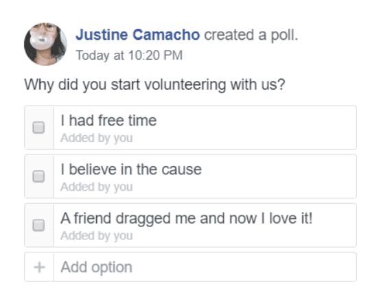 screenshot of Justine Camacho's poll - social media and nonprofits