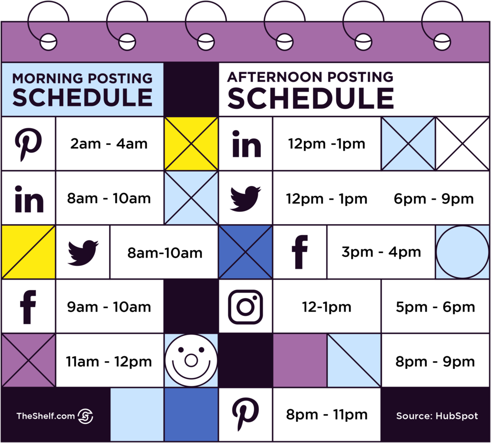 An infographic calendar style image on Posting Schedule of Social Medias.