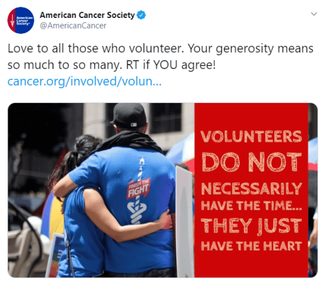 post from American Cancer society about its volunteers - social media and nonprofits
