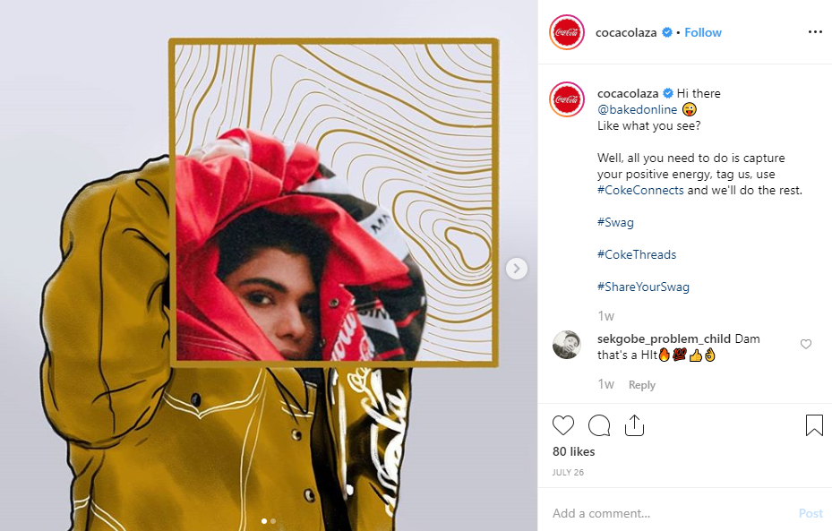 Screenshot of post from @cocacolaza on Instagram.