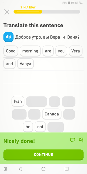 screenshot of Duolingo app