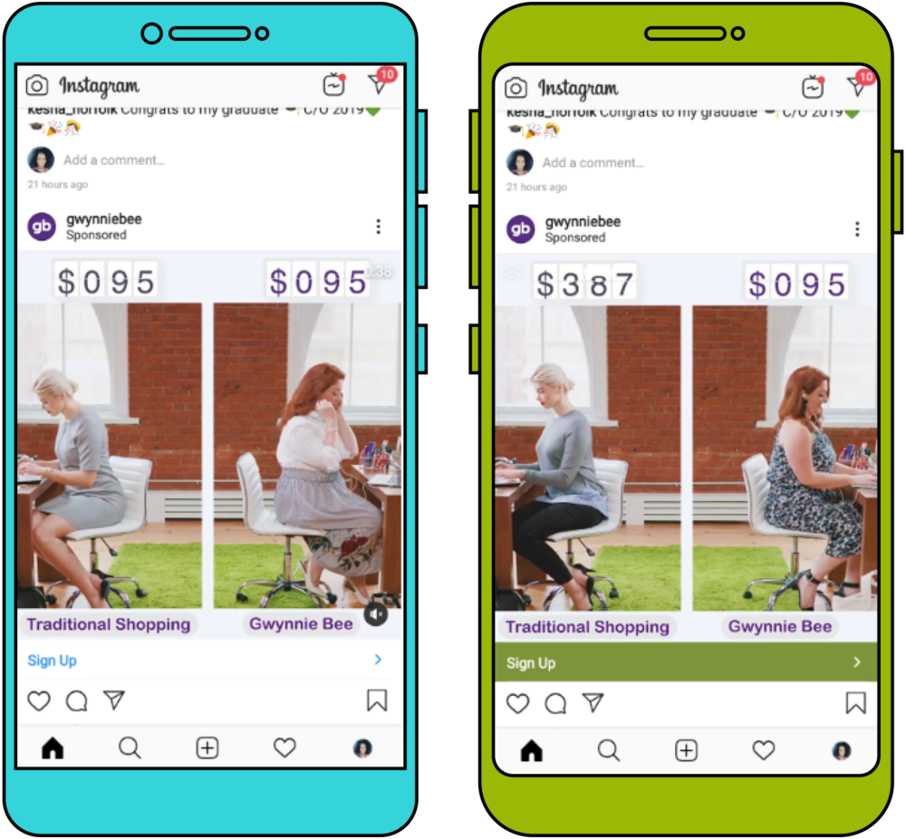 Two screenshots of sponsored posts from gwynniebee on Instagram.
