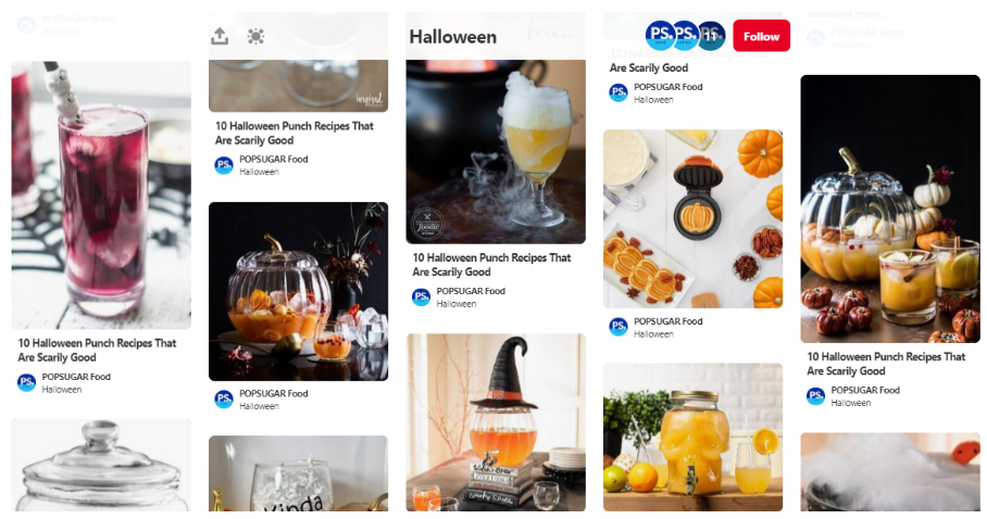 Screenshot of posts from POPSUGAR Food on Pinterest.