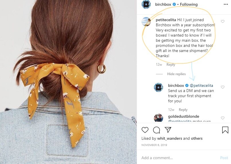 Screenshot of post on Instagram by 'birchbox' representing Hair Tied-up with a Ribbon.