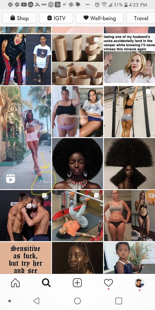screenshot of Instagram Explore tab with TikTok content cross-promoted on Instagram