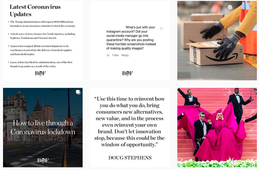 screengrab of @bof Instagram grid