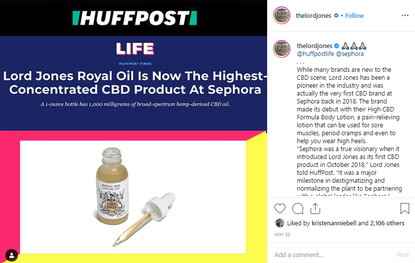 Screenshot of a post from thelordjones of a Royal oil product- Huffpost on Instagram.