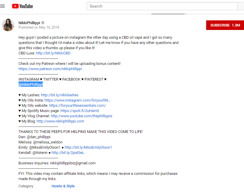 Screenshot of NikkiPhillippi profile on YouTube.