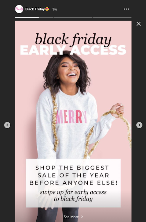 screenshot of Black Friday post from Pink Lil