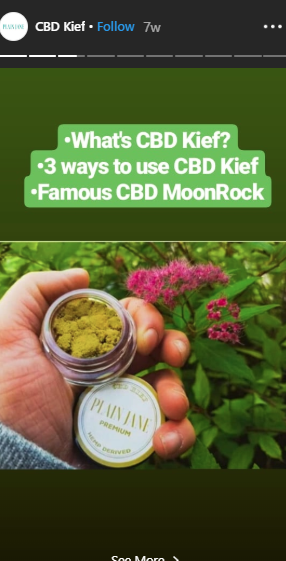 3 screenshots of Story by CBD kief on Instagram.