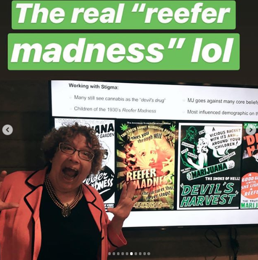  An image which reads 'The real reefer madness lol' posted by Tali Eisenberg on Instagram.
