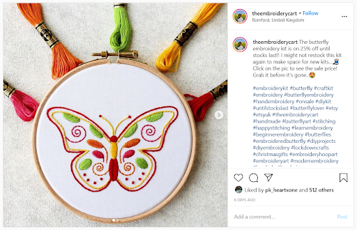 Screeshot of IG post from @theembroiderycart 