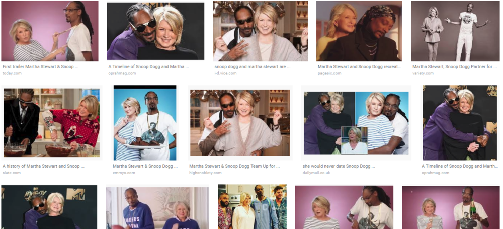 Screenshot of images for the google search on Martha and Snoop.