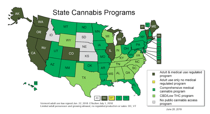 An image of a map on State Cannabis Program from National Conference of State Legislatures.