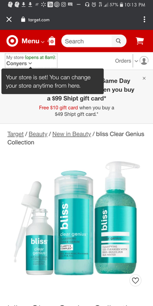 in-app ad clicks thru to Target product page for Bliss Skincare