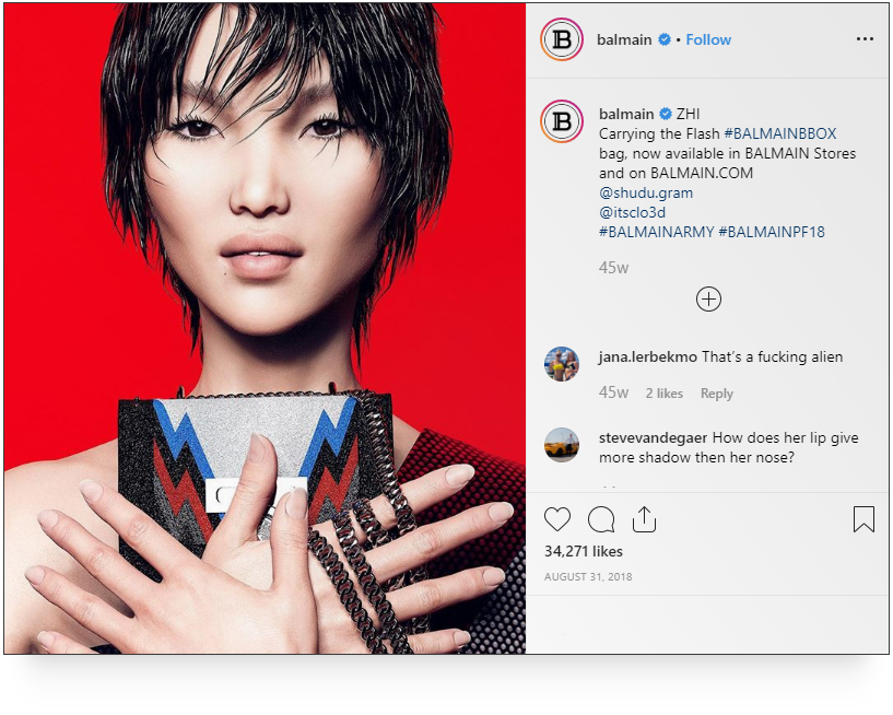 Screenshot of a post from balmain's handle on instagram.