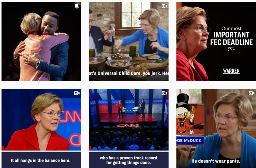 desktop screengrab of Elizabeth Warren IG feed