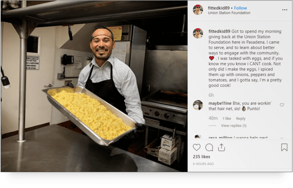  IG post from FittedKid89 on working in a soup kitchen - social media for nonprofits