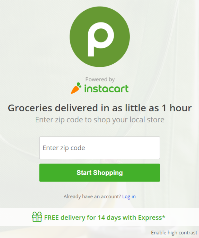 Screenshot of home page from Deliver Publix app.