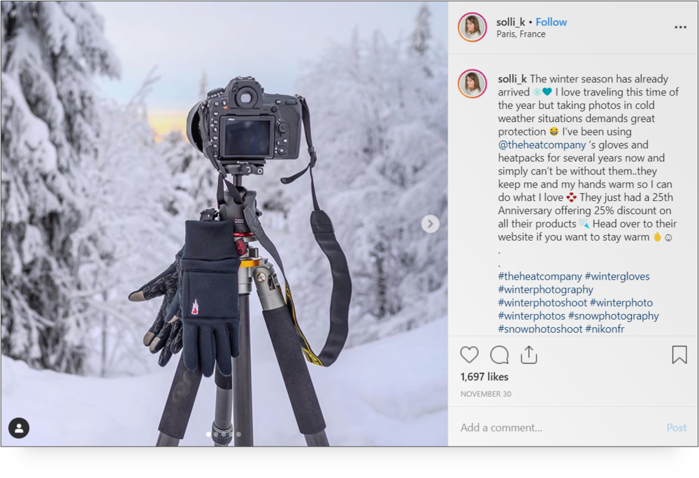 pic of a camera on tripod in a snowy wood from solli_k for @theheatcompany