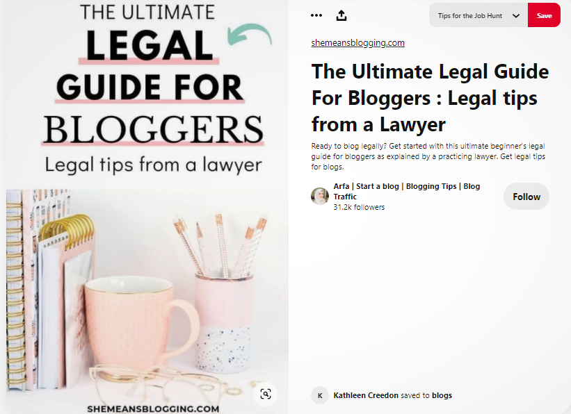 sample pin of ultimate legal guide for bloggers