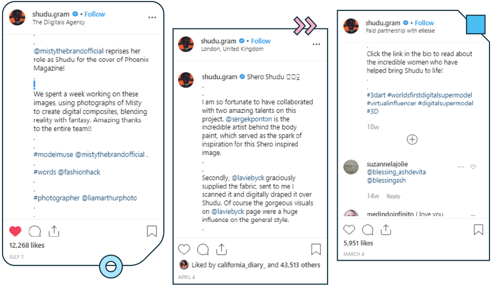 Screenshot of post + Comments from Shudu.gram's handle on Instagram. Title: Designer Virtual 