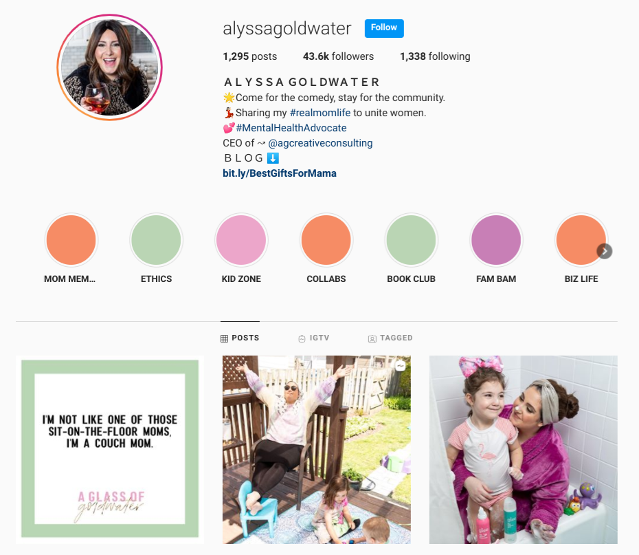 screenshot of the Instagram profile of @alyssagoldwater