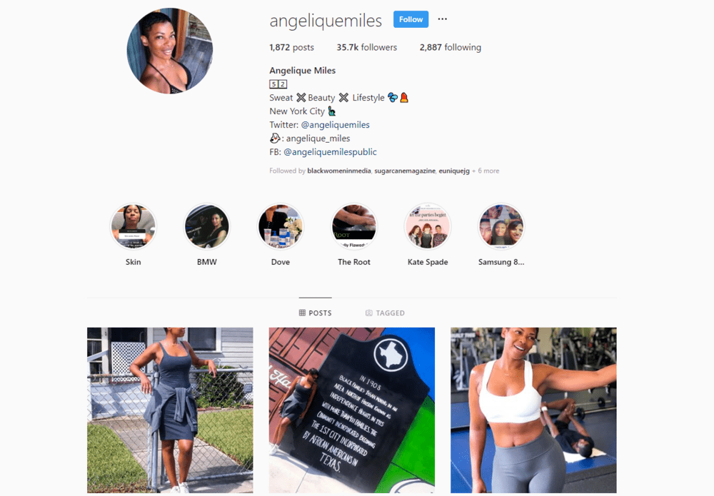 Instagram profile of over-50 influencer @angeliquemiles
