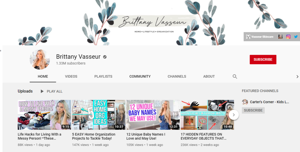 screenshot of the channel page for