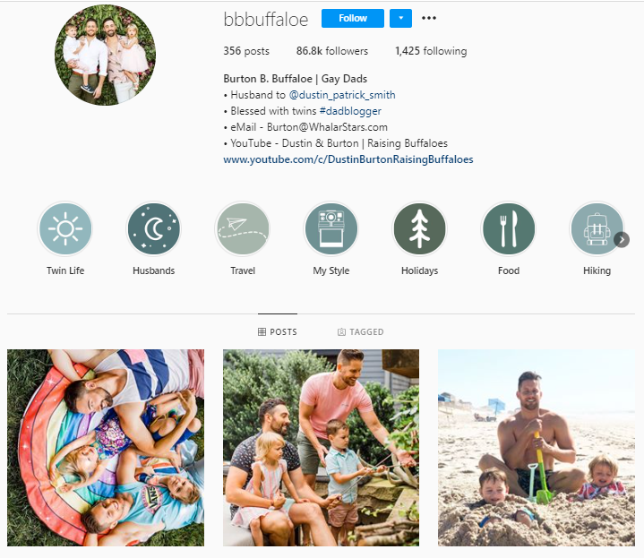 screenshot of IG profiles for @bbbuffaloe and @dustin_patrick_smith