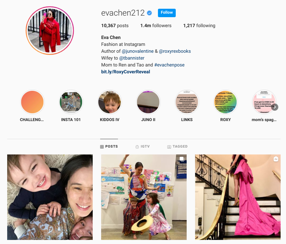 screenshot of the Instagram profile of @evachen212