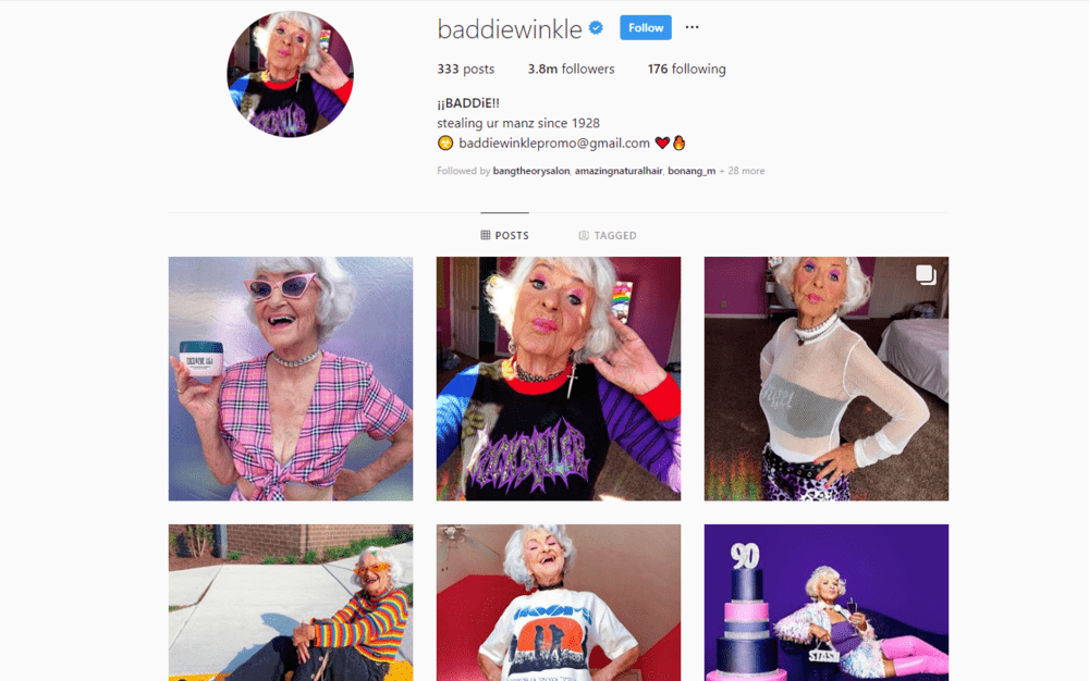screenshot of Instagram profile for grandma influencer @baddiewinkle