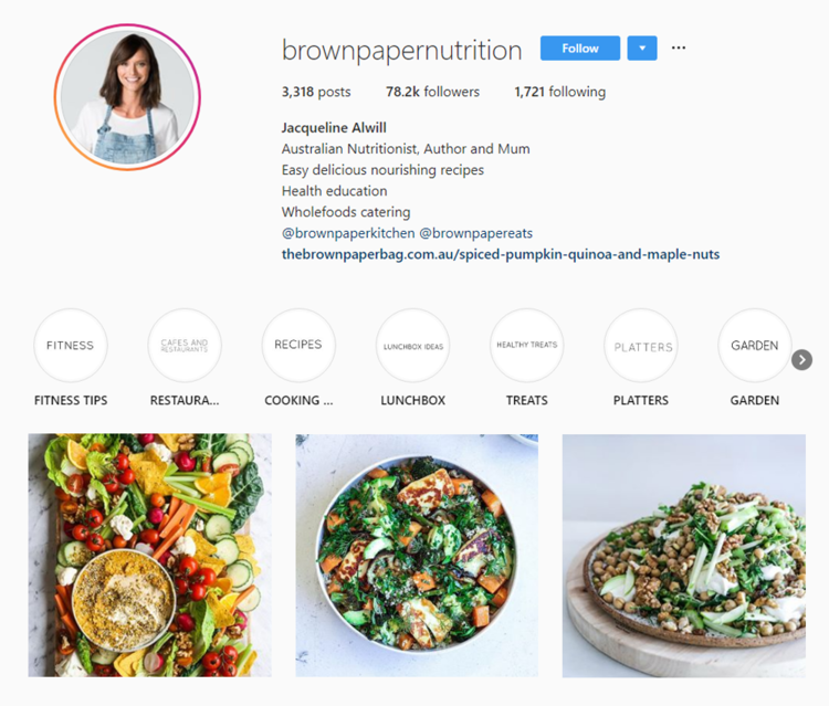 Screenshot of @brownpapernutrition handle on Instagram.