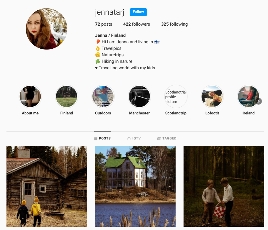 screenshot of the Instagram profile of @jennatarj