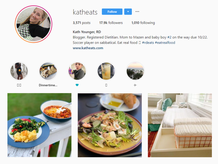 Screenshot of @katheats handle on Instagram.